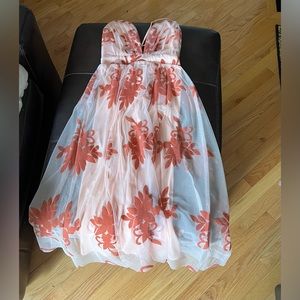 Bebe midi dress sized XXS pink with floral overlay- never worn